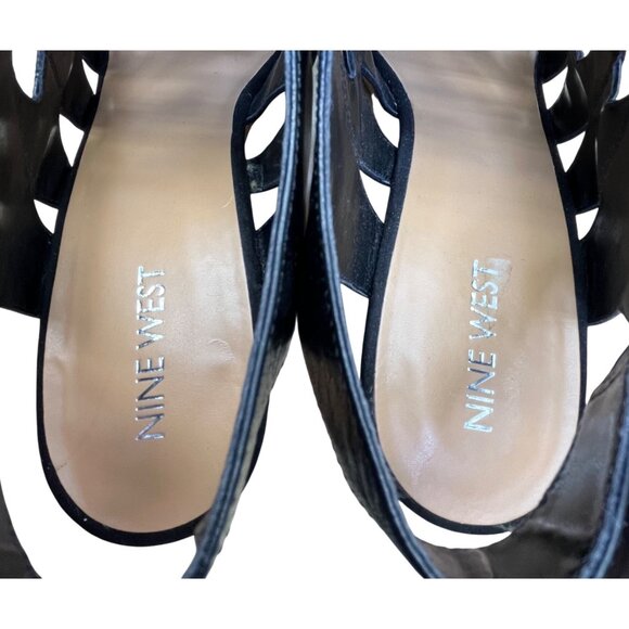 Nine West Women’s Black Leather Wedge Open Toe Josette Sandals Size 9M - Picture 6 of 9